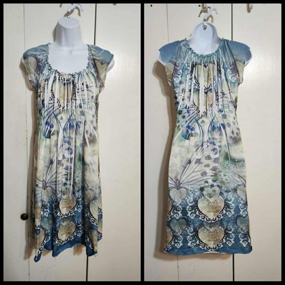Small Unity Sleep Multicolor Butterfly Floral Boho Hippie Flowy NIghtgown